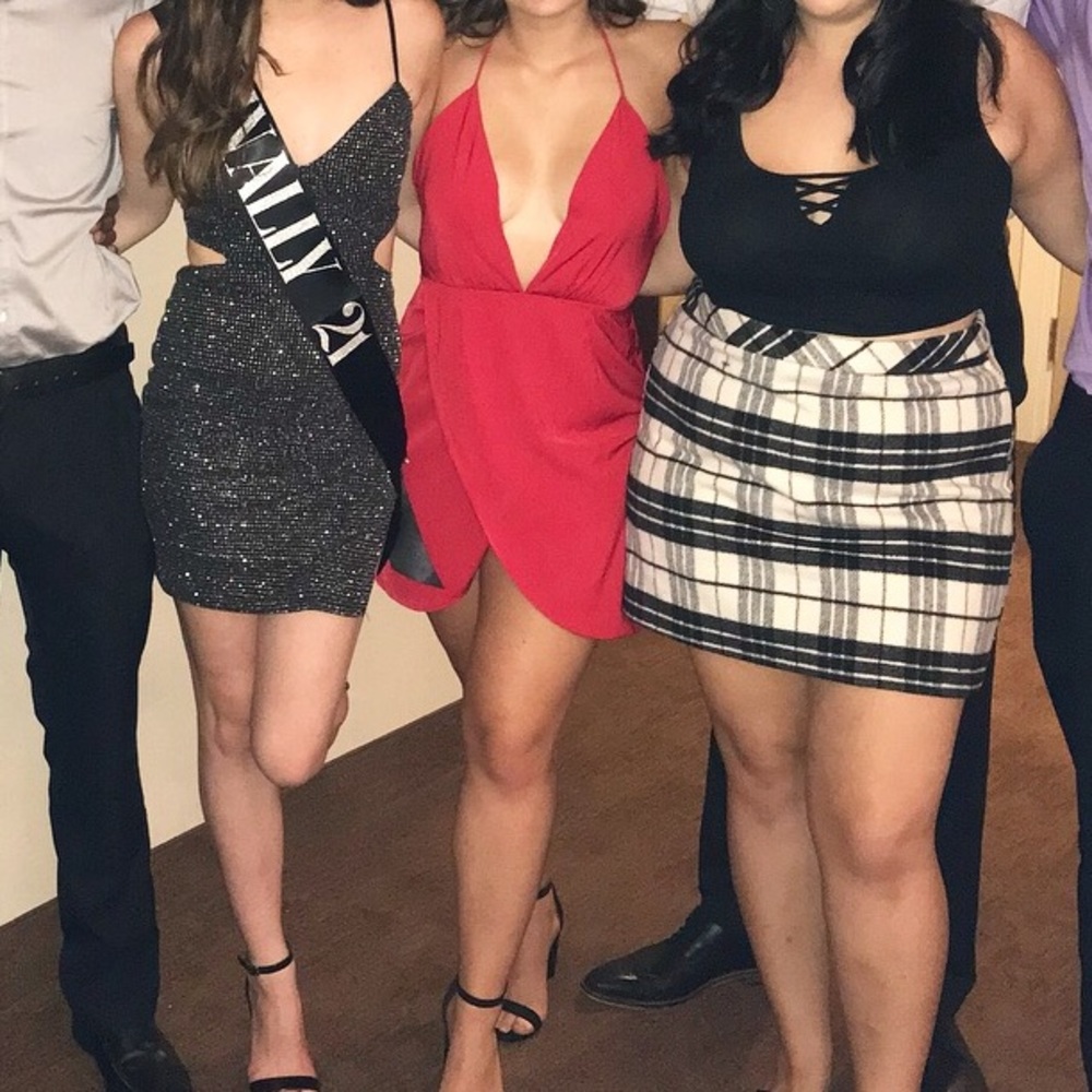 Red low cut cocktail dress from revolve